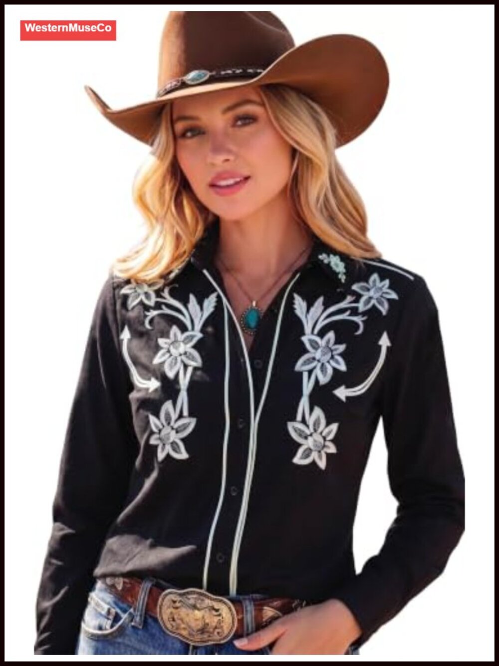 Western Cowgirl Button Down Long Sleeve Floral Snap Shirt